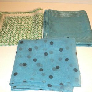 Lot of 3 Square Scarves 17 x 17 Green, 27 x 28 Blue Dot, 30 x 31 Blue Metallic